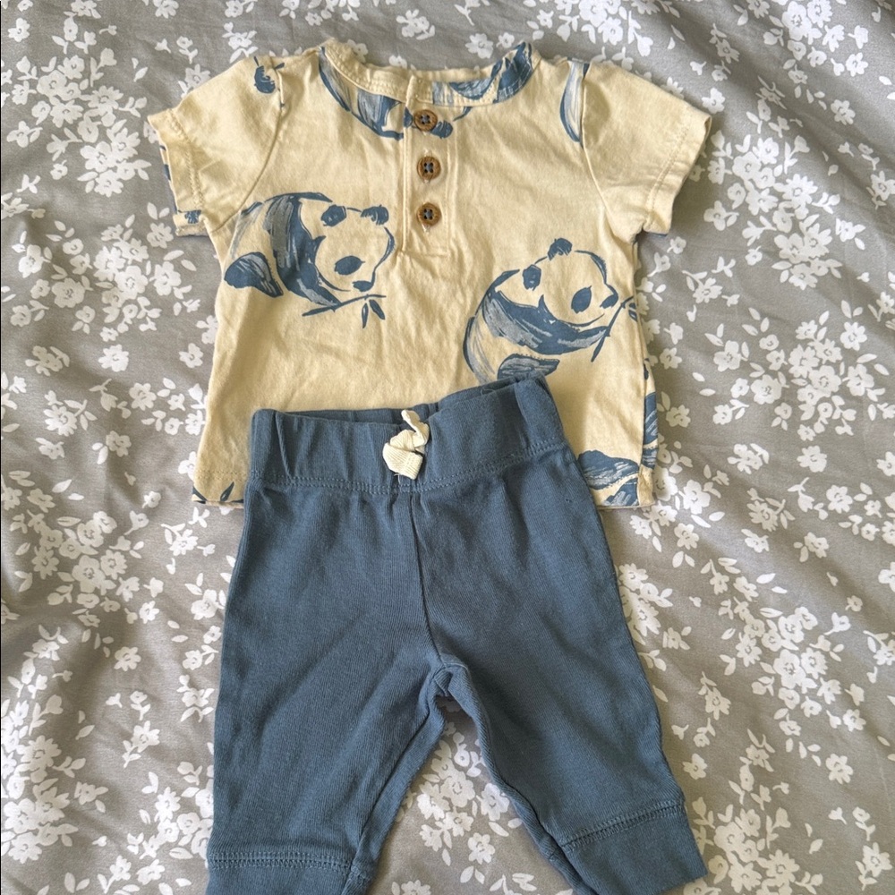 Carter's Beige and Blue Panda Baby Outfit
